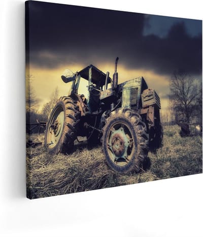 Artaza Canvas Schilderij Tractor - 50x40 cm - Wanddecoratie Natuur - Muurdecoratie Herfst - Kamer Accessoires