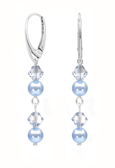 ARLIZI 2494 Oorbellen Swarovski kristal parel hanger lichtblauw - sterling zilver - 5 cm