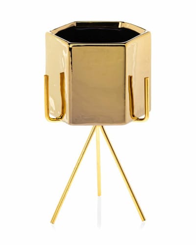 HowHomely Sashi Serie - Gouden Bloempot - 20 cm - Keramiek - Metalen Standaard