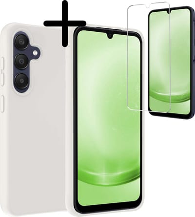 Hoesje Met Screenprotector - Geschikt voor Samsung Galaxy A25 - Sterk & Shockproof - Back Cover - Siliconen Case - Telefoon Hoes - Wit