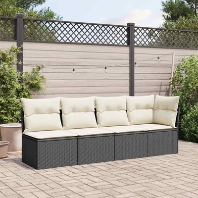 vidaXL - Tuinbank - 4-zits - met - kussens - poly - rattan - zwart