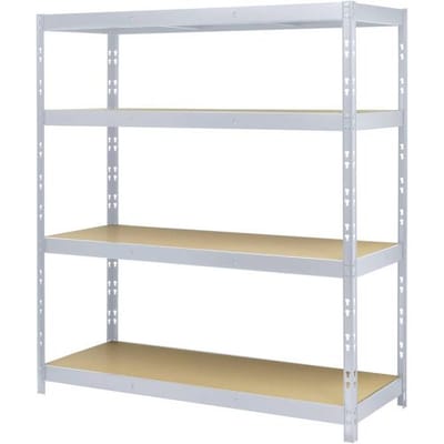 TOOLCRAFT TO-8701227 Brede stellingkast basismodule 350 kg (b x h x d) 1.6 x 1.8 x 60 m Metaal (verzinkt), MDF Galvanisch verzinkt Zilver