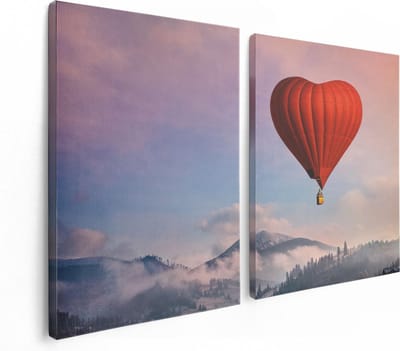 Artaza Canvas Schilderij Tweeluik Luchtballon in de Vorm van een Hart - 120x80 - Foto Op Canvas - Canvas Print