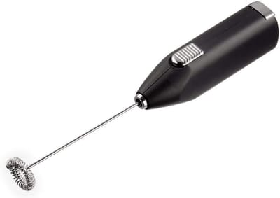 Famanu 00111106 Elektrische melkopschuimer (melkopschuimer met 14 omw/min, opschuimer staaf met speciale spiraal, batterij-aangedreven Milk Forther) zwart