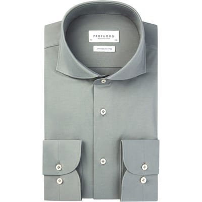 Profuomo slim fit heren overhemd - jersey - groen - Strijkvrij - Boordmaat: 38