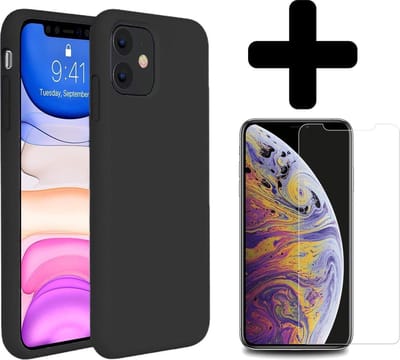 Hoesje - Met Screenprotector - Geschikt voor Apple iPhone 11 - Sterk & Shockproof - Telefoon Hoes - Back Cover - Siliconen Case - Telefoonhoes - Zwart