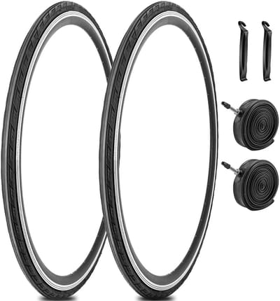 2-Pack Fietsbanden 700x25C voor Racefiets en Stadsfiets met Binnenbanden en Bandenlichters