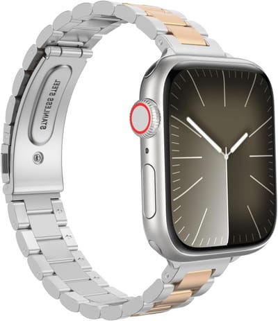 Slimme RVS Band voor Apple Watch 38mm 40mm 41mm - Dunne Vervangband voor iWatch SE en Series 1-11 in Zilver/Roze Goud, Geschikt voor Sport en Casual Gebruik