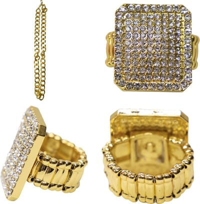 Pooier set - strass - goud - Hiphop - rapper - pimp - Maffia - schakel ketting - ring plaat - Toppers 2025