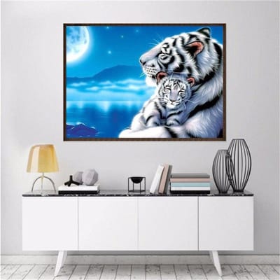 Peinture Diamant Tigre & Clair de Lune Mosaïque Diamant Image Point de Croix Motif Broderie Broderie 20X30CM blue