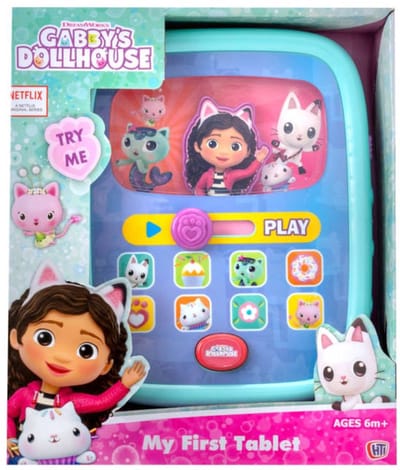 Gabby’s Dollhouse Tablet - interactief - vanaf 6 maanden - Educatief speelgoed met licht en geluid, leer spelenderwijs cijfers, letters en vormen – stimuleert taal, muziek en motoriek - met stemmen van Gabby & vriendjes – incl. 2 AAA batterijen