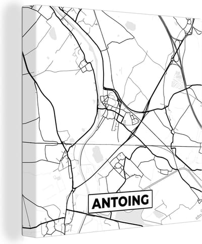 Canvas Schilderij Zwart Wit – België – Plattegrond – Stadskaart – Kaart – Antoing - 20x20 cm - Wanddecoratie