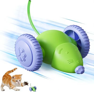 Oneay Interactief Kattenspeelgoed in Muisvorm – Automatisch Bewegende Speelmuis met Staart en LED-Lichtjes, USB-Oplaadbaar Speelgoed voor Binnenkatten