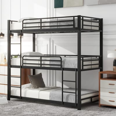 Sweiko Stapelbed - 90x200cm *3 - Metalen bed - Drievoudige bed voor Kinderen - Zwart