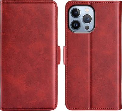 MobyDefend Hoesje - Geschikt voor iPhone 14 Pro - Luxe Wallet Book Case (Sluiting Zijkant) - Rood