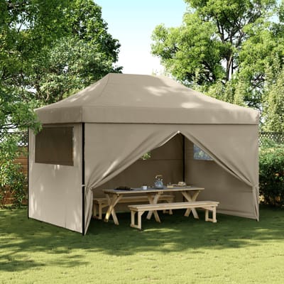 vidaXL - Partytent - inklapbaar - pop-up - met - 4 - zijwanden - taupe