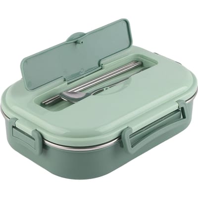 Voedselbewaarcontainer Servies Roestvrij Staal Lunchbox 4-Vaks Draagbare Bento Box Voedselbewaarcontainer voor Student Volwassene white