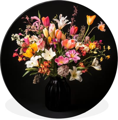 WallCircle - Wandcirkel - Muurcirkel - Vaas - Bloemen - Tulpen - Aluminium - Dibond - 30x30 cm - Binnen en Buiten