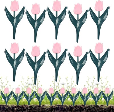 Tuinrand 10 stuks - Bloemvormig decoratief - Tuinontwerp creëren - Installatie zonder graven - 30 x 25 cm - Roze