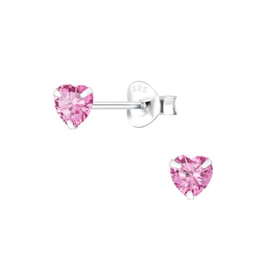 Zilver hart zirconia oorstekers 4mm | cubic heart zirconia ear studs | zilveren oorbellen dames | Zilverana | sieraden vrouw | Sterling 925 Silver