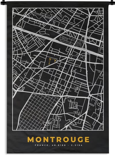 Wandkleed - Wanddoek - Frankrijk - Montrouge - Stadskaart - Kaart - Plattegrond - 120x180 cm - Wandtapijt