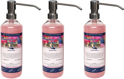 Handzeep Crème Rozen 500 ml - set van 3 stuks - met gratis RVS zilverkleurige pomp - Voordeelverpakking