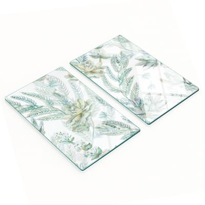 Decoratieve glazen snij- en serveerplanken met bloemen- en bladerenmotief, 2x30x52 cm