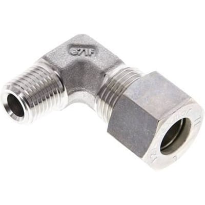 1/4'' NPT Buitendraad x 12L RVS L-Knelfitting 90 graden 315 Bar DIN 2353 - FL2E-MO-ST-014N-12-L