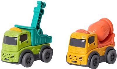 Speelgoedtopdeals - BIOplastic Truckset 2-delig 3 - 8 cm - Duurzaam speelgoed - Betonwagen Kraanwagen