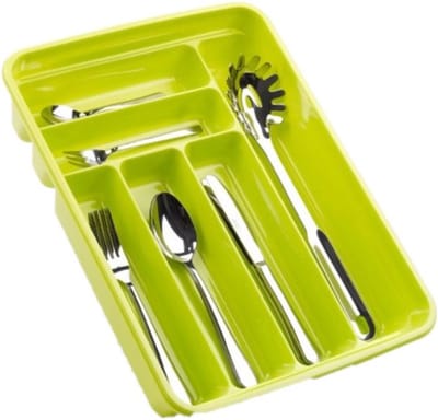PlasticForte Bestekbak - 2x stuks - 6 vaks - groen - 40 x 30 x 7 cm - bestekhouder - lade verdelers