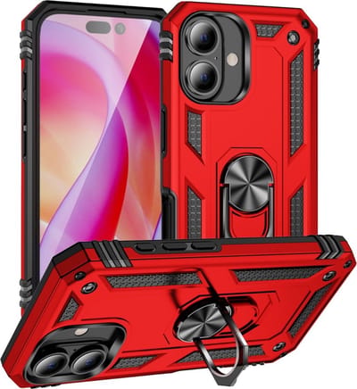 Coverup Hoesje - Geschikt voor iPhone 16 Hoesje - Coverup Ring Kickstand Back Cover - Rood