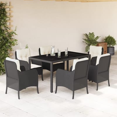 vidaXL - 7-delige - Tuinset - met - kussens - poly - rattan - zwart