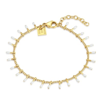 Twice As Nice Armband in goudkleurig edelstaal, witte druppeltjes 16cm+3cm