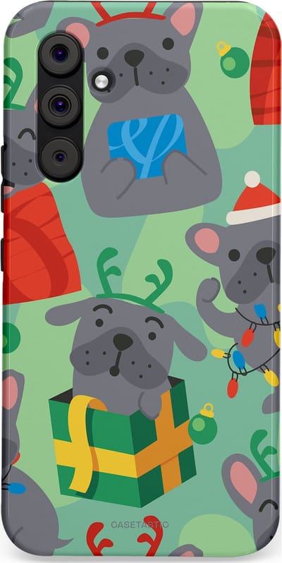 Casetastic hoesje geschikt voor Samsung Galaxy A54 (2023) 5G - Dubbellaagse bescherming - Hondje als Kerstcadeau - Fashion Case - Mintgroen Grijs Rood