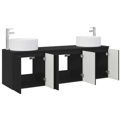 vidaXL - Badkamerkast - set - 3 - st - Zwart - 161,5 - x - 44,5 - x - 80 - cm - Bewerkt - hout