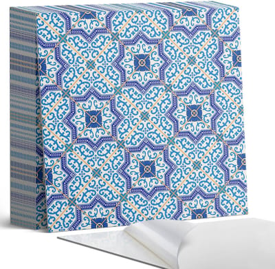 Coloray Plaktegels - Patroon met siermotieven Zelfklevende Tegels - 20 cm x 20 cm - Blauw Plaktegels - 20 stuks - Vierkant PVC Tegels - Plaktegels Badkamer - Plaktegels Vloer - Vinyltegels Vloer Zelfklevend - Wandtegel Zelfklevend