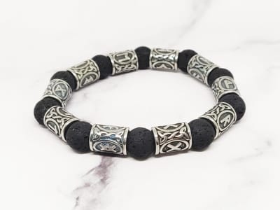 Mei's - Viking Lava Rune - armband heren - runen - RVS zilver/zwart - polsmaat 18 cm