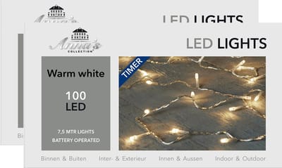 Bellatio Decorations Kerstverlichting - 2x - op batterij - 7.5 meter - Lichtsnoer transparant - met 100 leds
