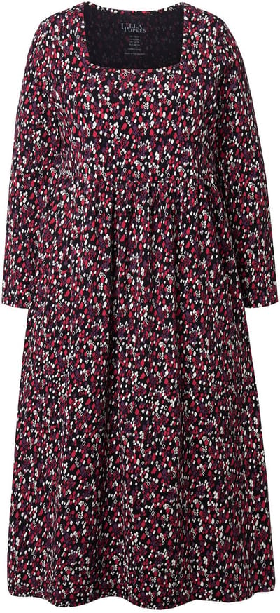 Ulla Popken - Dames - Maxi-jurk A-lijn carréhals lange mouw - Robijnrood - Maat 46+