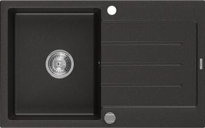 Mexen Bruno granieten gootsteen 1-kompartment met afdruiprek 795 x 495 , zwart/gouden metallic, chroom sifon- 6513791010-75