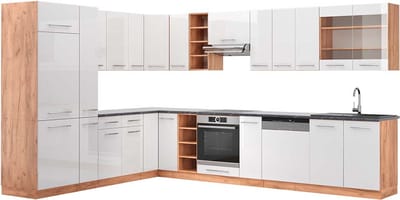 Vicco Hoekkeuken Fame-Line, Wit Hoogglans/Goudkleurig Eiken, 347 x 257 cm, WB Antraciet