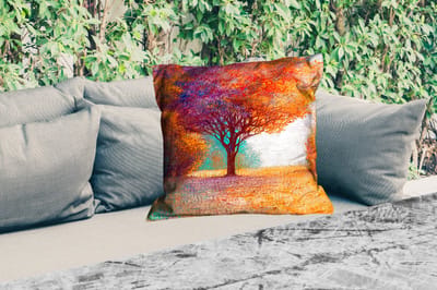 Sierkussen Buiten - Olieverf - Schilderij - Boom - Kleuren - 60x60 cm - Weerbestendig