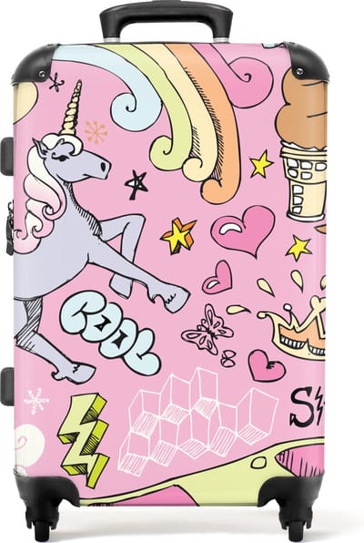 NoBoringSuitcases.com® - Kinderkoffer meisjes unicorn - Roze reiskoffer groot - 20 kg bagage
