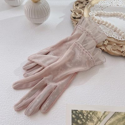 Zonnebrandhandschoenen dames antislip ijszijde handschoenen buiten fietsen rijden zomer kant dun hoog elastisch ademende handschoenen gray