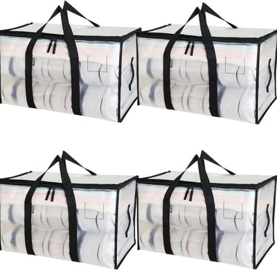 Somstyle XL Opbergtassen - 4 Stuks - Big Shopper met Rits - Boodschappentas - Verhuistassen Waterdicht - Transparant