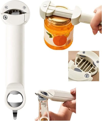 Blikopener - 1 stuk Blikopener - Flesopener - Multifunctionele Blikopener - draaidekselopener- bierflesopener- flesopener met deksellifter- multifunctionele flesopener voor thuis- in de keuken en op feestjes (gebroken wit)