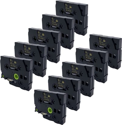 DULA Brother Compatible label tape- Tze-334 - 10 cassettes - Brother P-Touch - Goud op zwart - 12mm x 8m