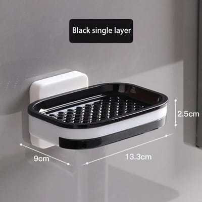 Pas besoin de mur perforé Support de rangement double couche à fixer au mur Égouttoir double couche Étagère de rangement pour salle de bain domestique Porte-savon black