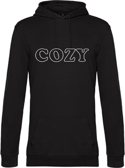 Hoodie - witte tekst COZY - ruimzittend - Large