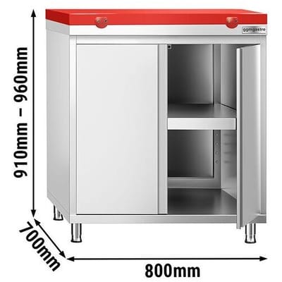 GGM Gastro Edelstahl Arbeitsschrank PREMIUM - 800x700mm - mit Flügeltür inkl. Schneideplatte Rot